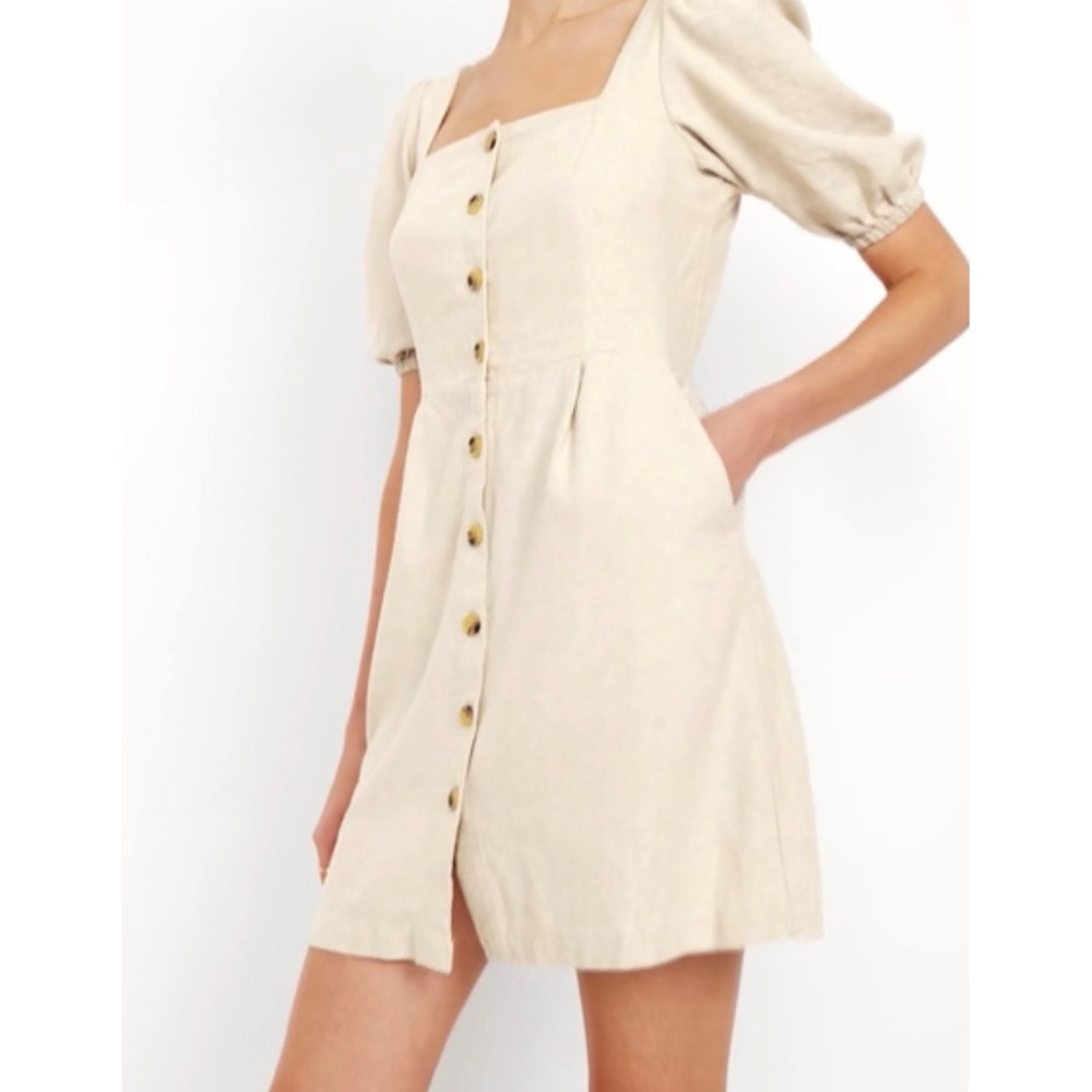 Old Navy XL Women Linen Puff Sleeve Button Front Sqaure Neck Dress Babydoll Cute